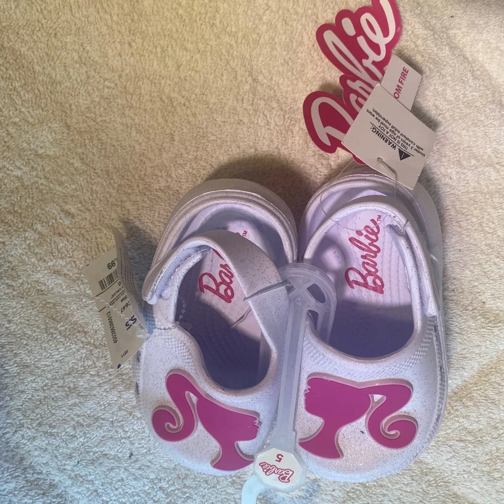 Barbie Toddler Girls White Glitter Pink Silhouette Clogs Shoes Size 5 NWT